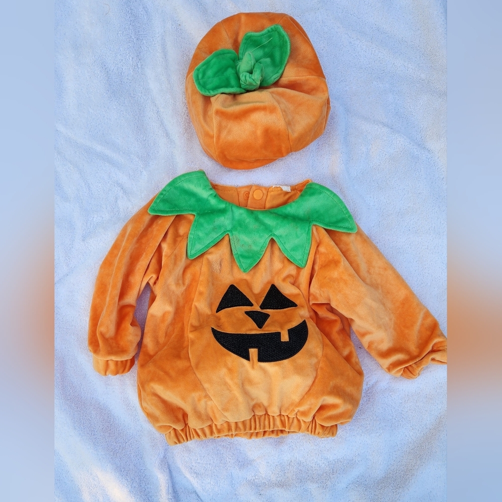 Baby's Plush Pumpkin Halloween Costume with Matching Hat.